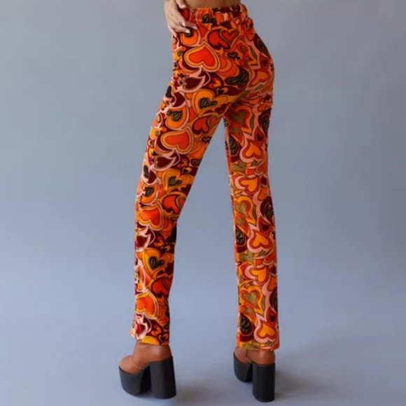 Urban Outfitters NGOrder Groovy Heart Print Velour Pant XS - Picture 4 of 9